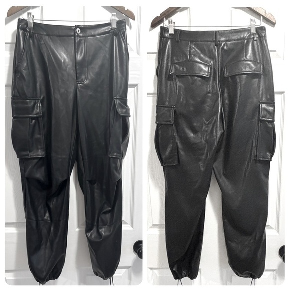 7 For All Mankind Pants - 7 for ALL MANKIND Vegan Faux Leather Black Cargo Pants Joggers Size Small